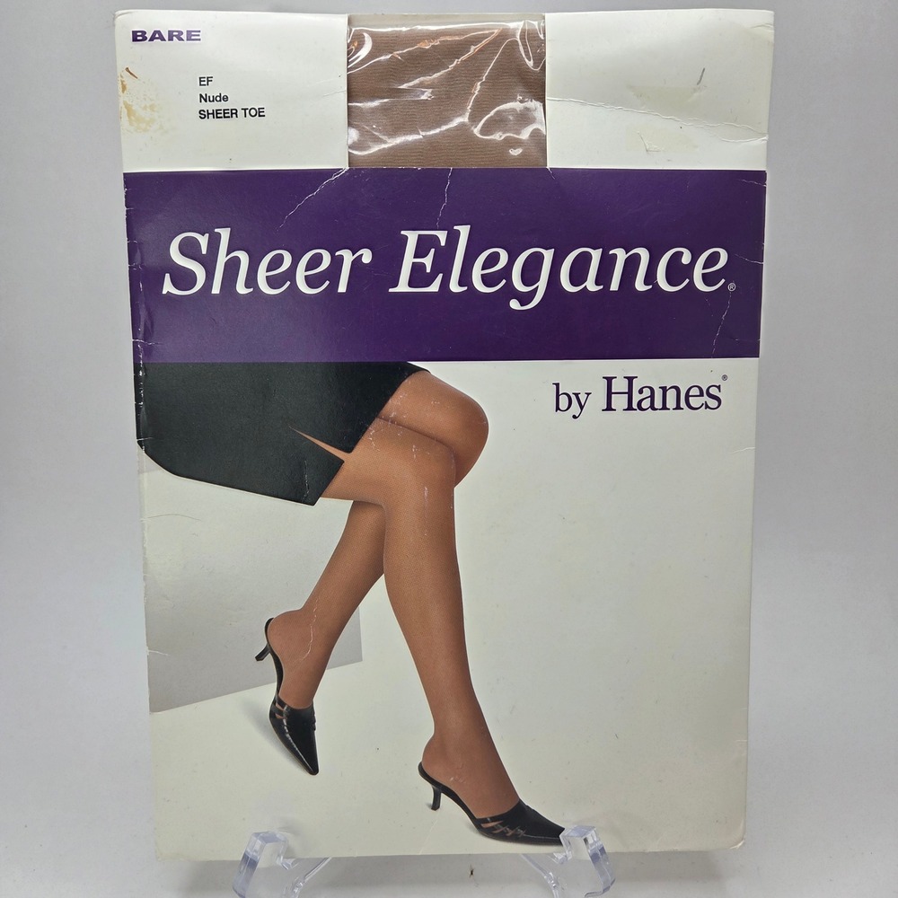 Hanes Sheer Elegance Bare Pantyhose EF Nude Sheer Toe Hosiery‎ Stockings SZ EF